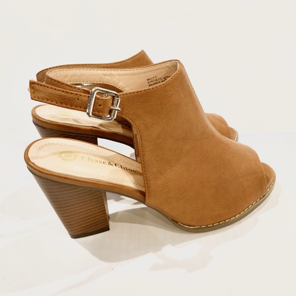 Tan Peep-Toe Booty - 3.5 Heel and Buckle Closure - Picture 3 of 8